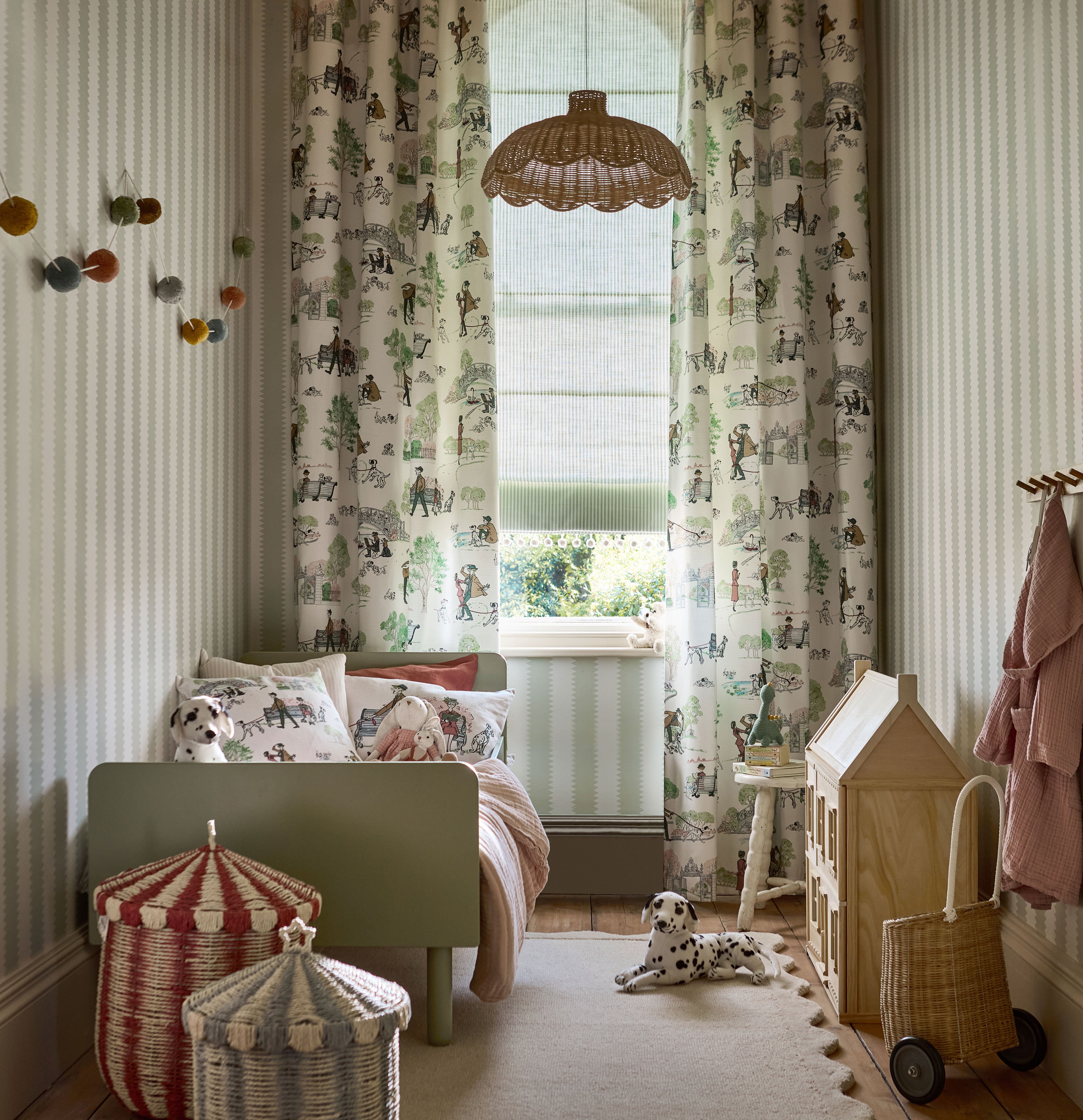 Disney x Sanderson 101 Dalmatians Blackout Soft Green & Rose Curtains