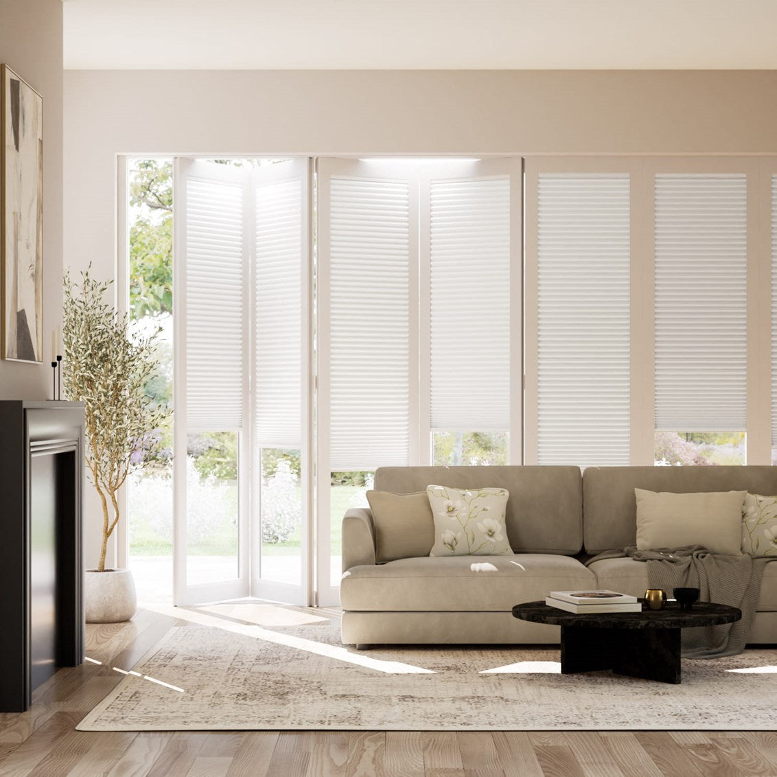 White bifold blinds
