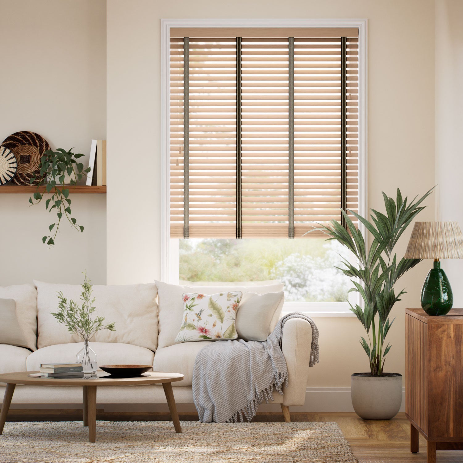 Tuiss Natural Bamboo Driftwood & Tapestry Sand Wooden Blind - 50mm Slat