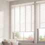 ColorizedZoom Eggshell & Nickel Faux Wood Blind - 50mm Slat 3280