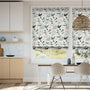 Colorized Hygge Birds Vintage Linen Pastoral Blue Roman Blind 6636