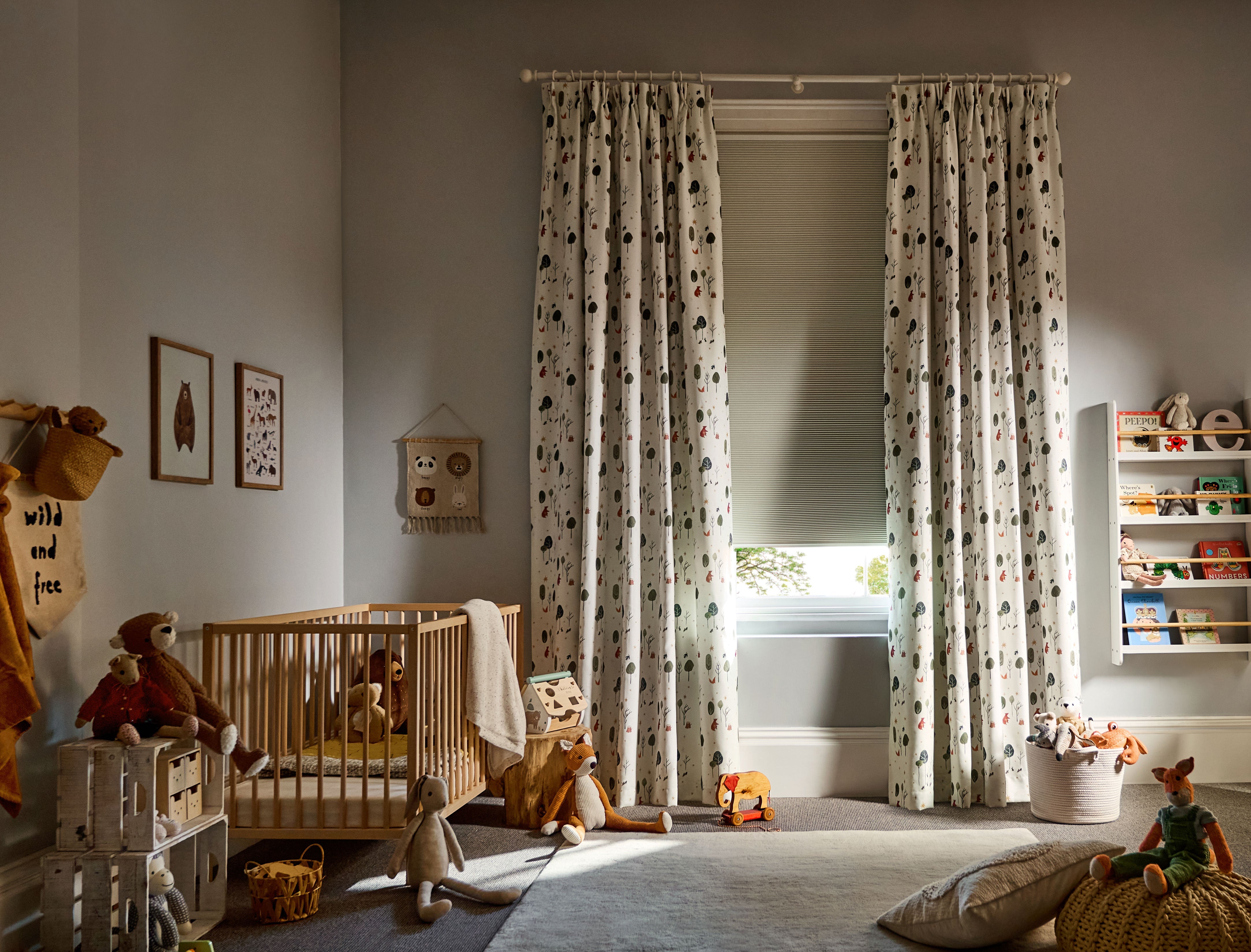TotalShade Blackout Cream Thermal Blind & Molly Bear & Friends Natural Curtains