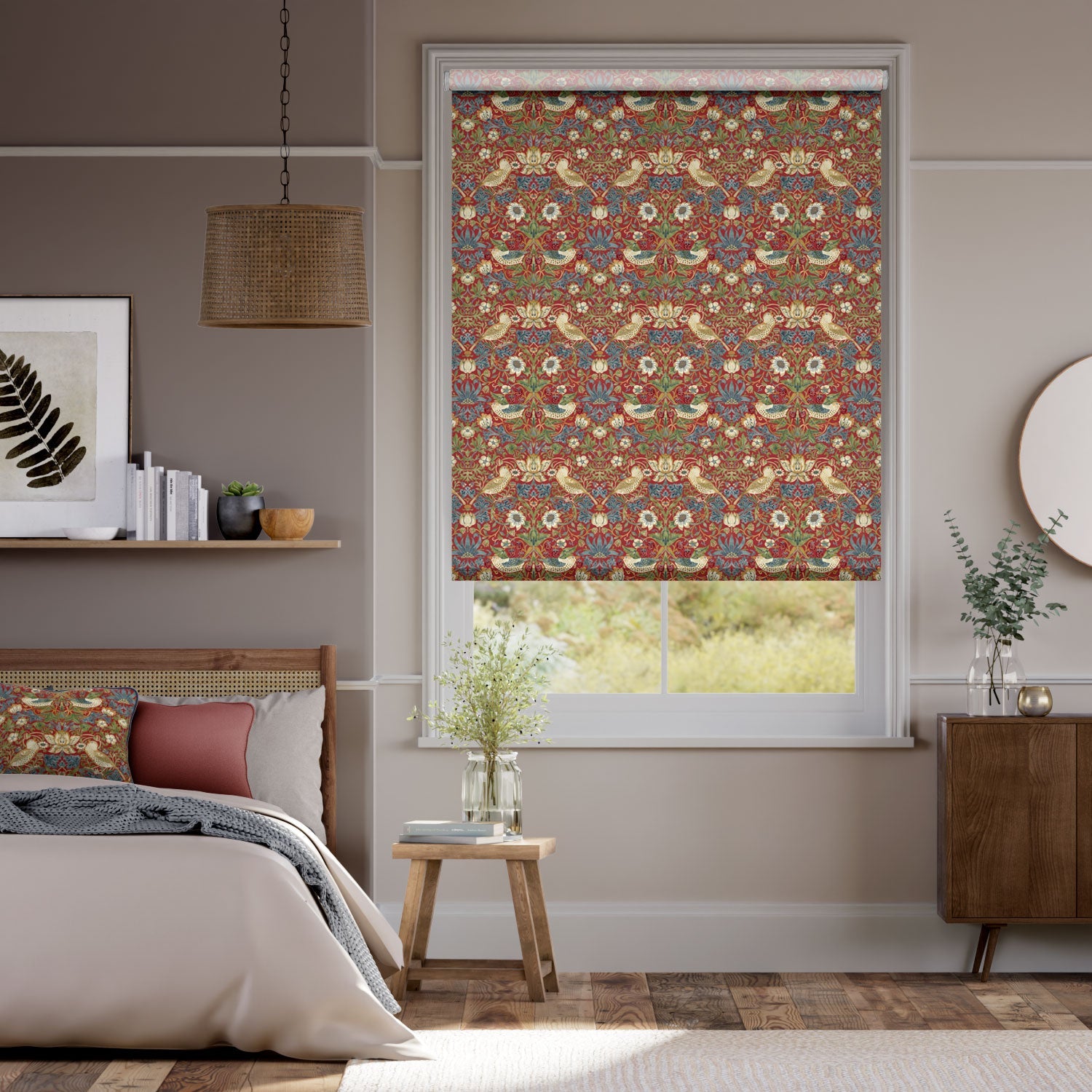 V&A William Morris Strawberry Thief Harissa Red Roller Blind