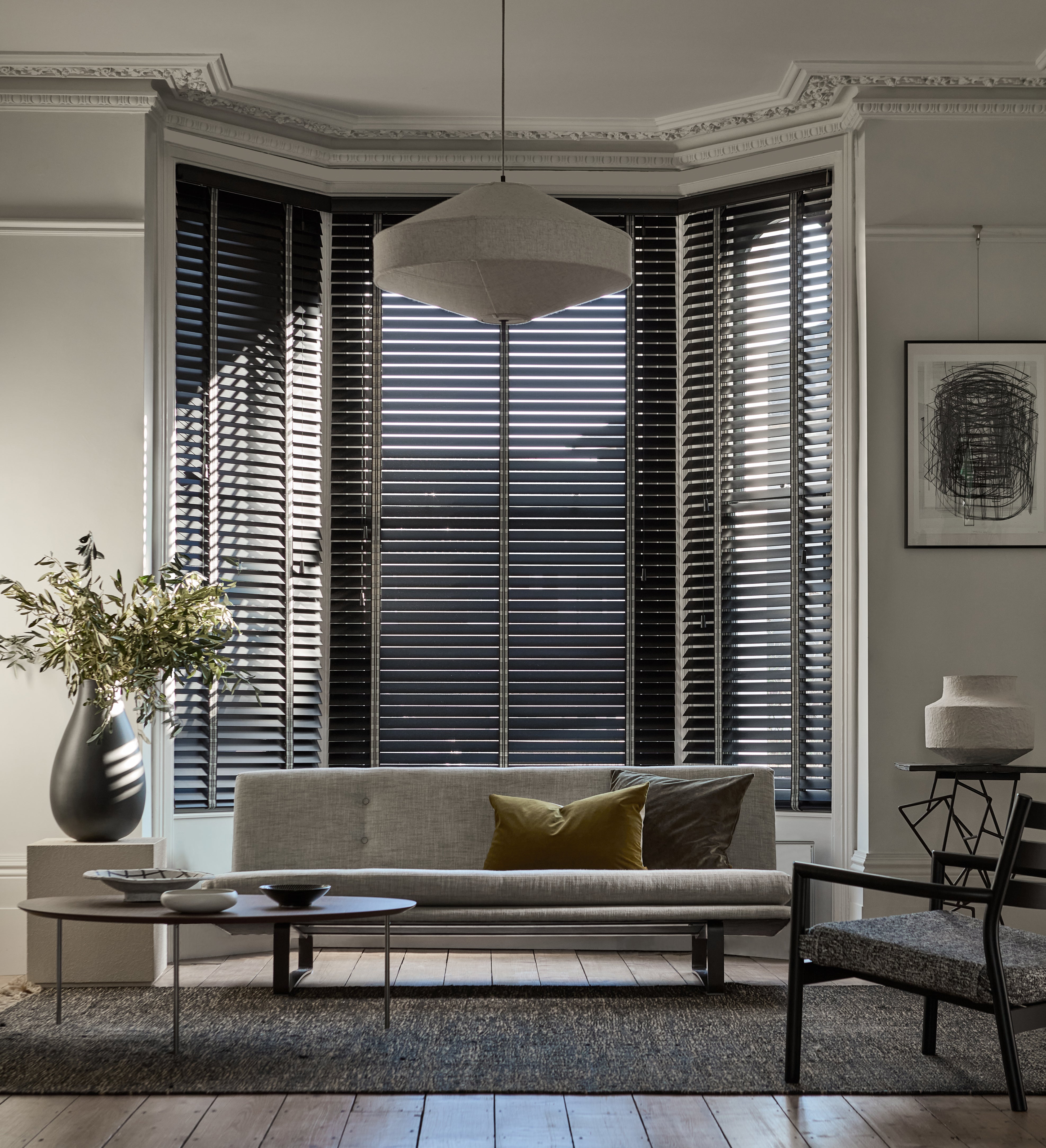 Tuiss Dark Storm & Tapestry Sand Wooden Blind - 50mm Slat