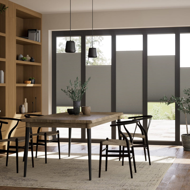 ColorizedZoom BiFold Adapt DuoLuxe Pewter Pleated Blind 2094
