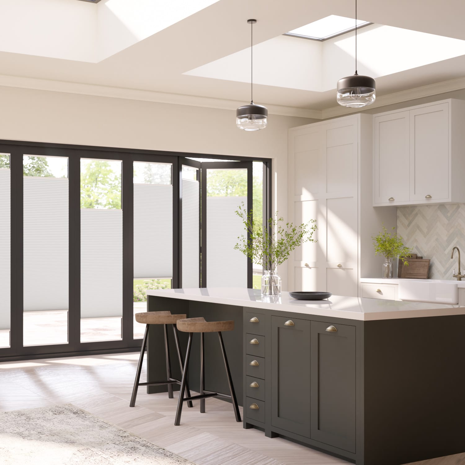 ColorizedZoom BiFold Adapt DuoLuxe Ice White Pleated Blind 2090