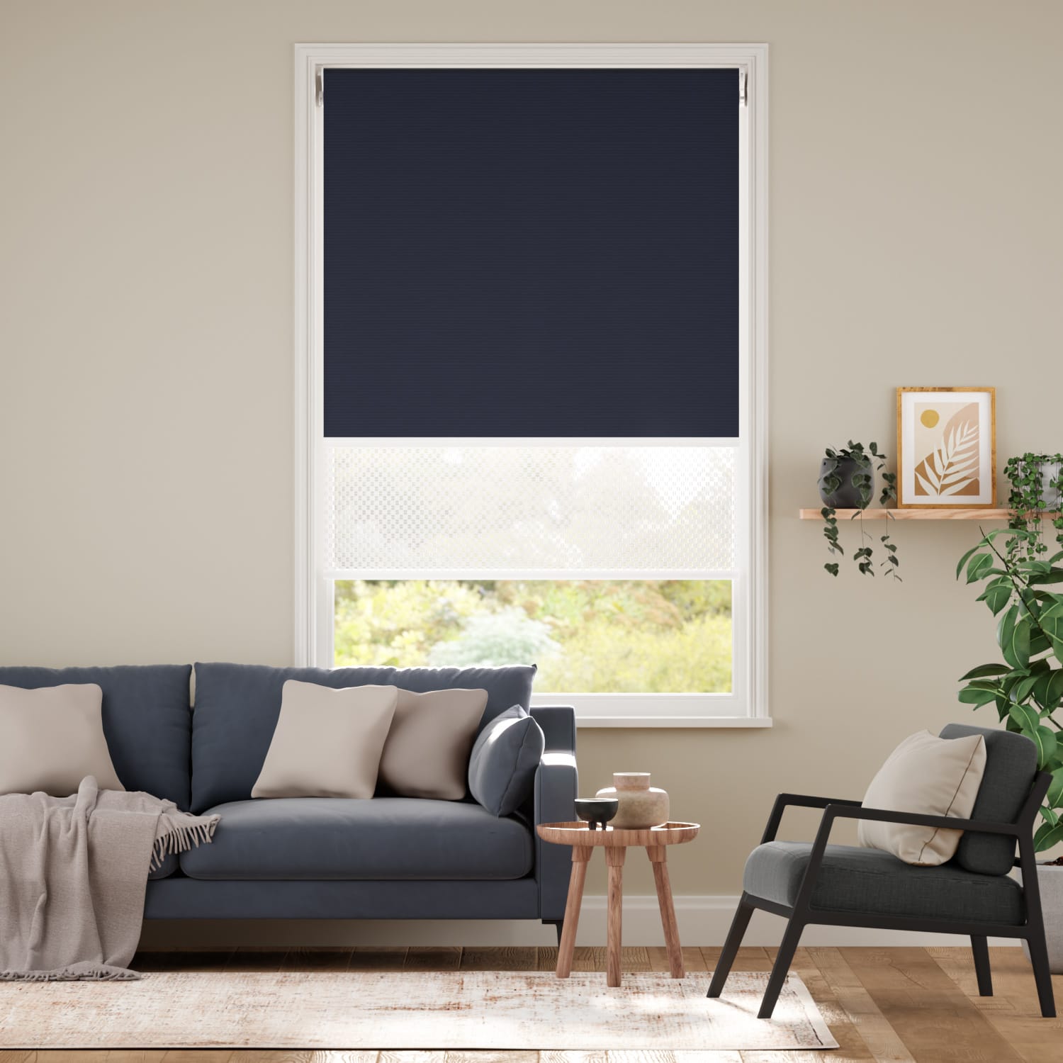 Colorized Atom Navy Double Roller Blind