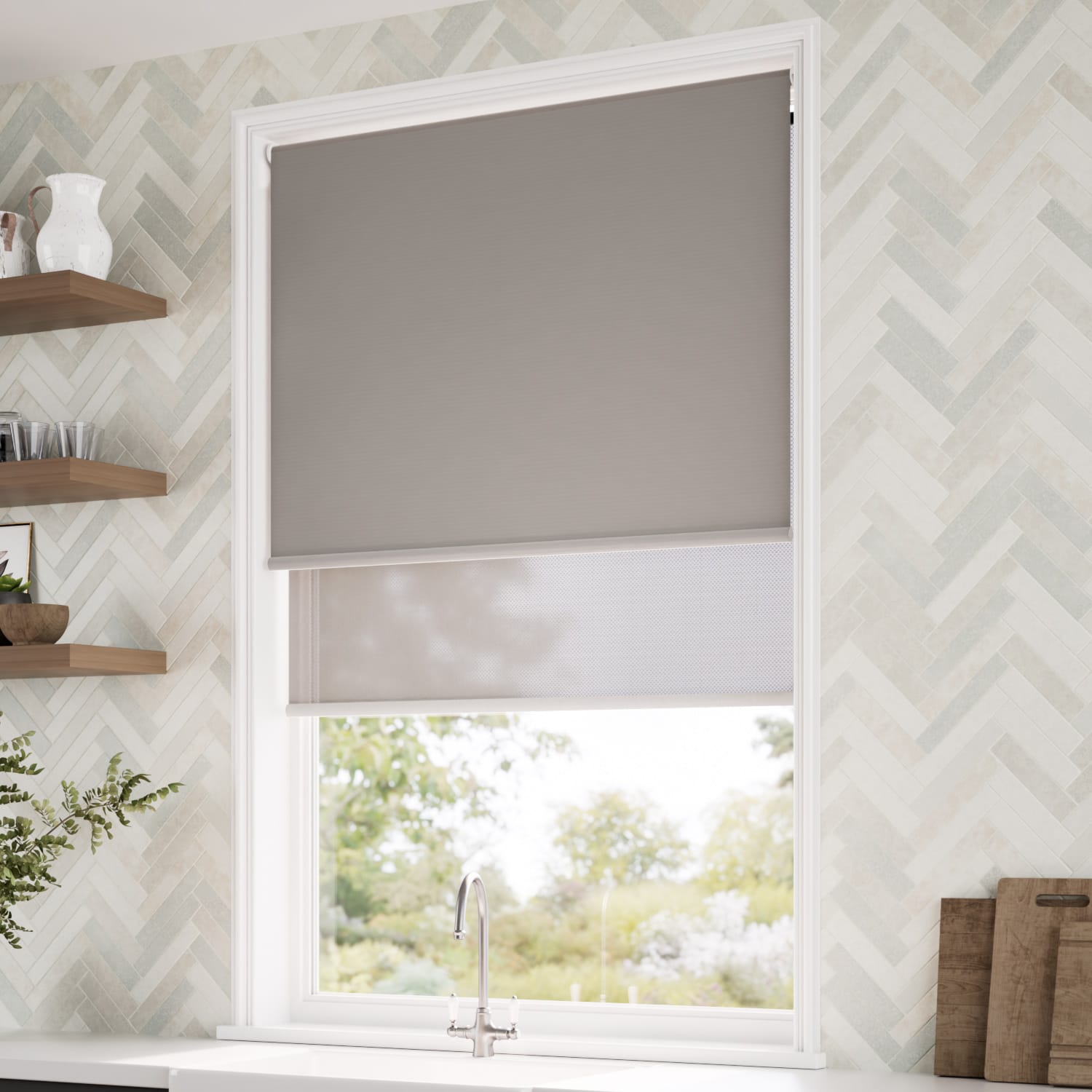 ColorizedZoom Electric Eclipse Dove Grey & City Grey Double Roller Blind 2417