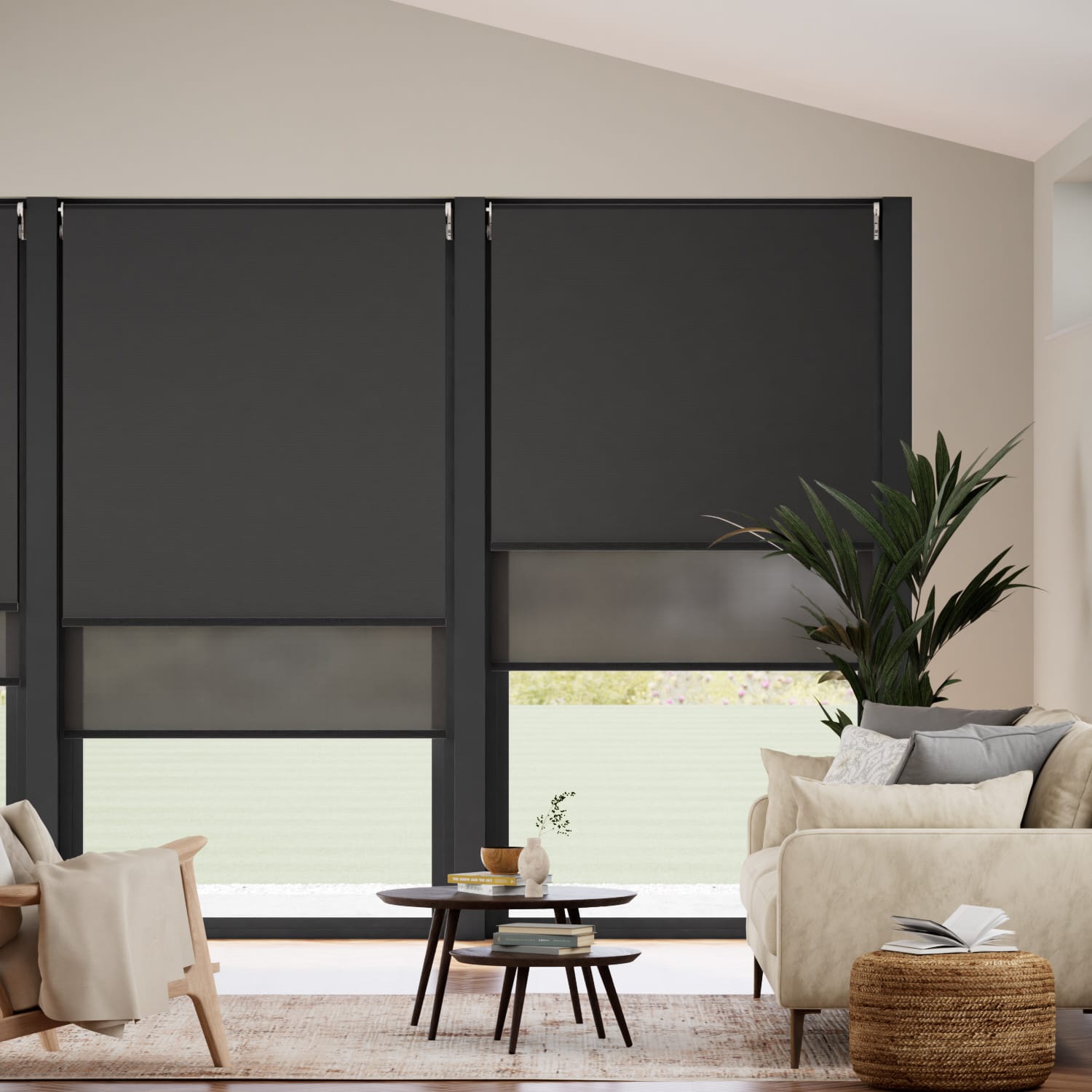 Colorized Electric Eclipse Iron Grey & Slate Double Roller Blind 2418