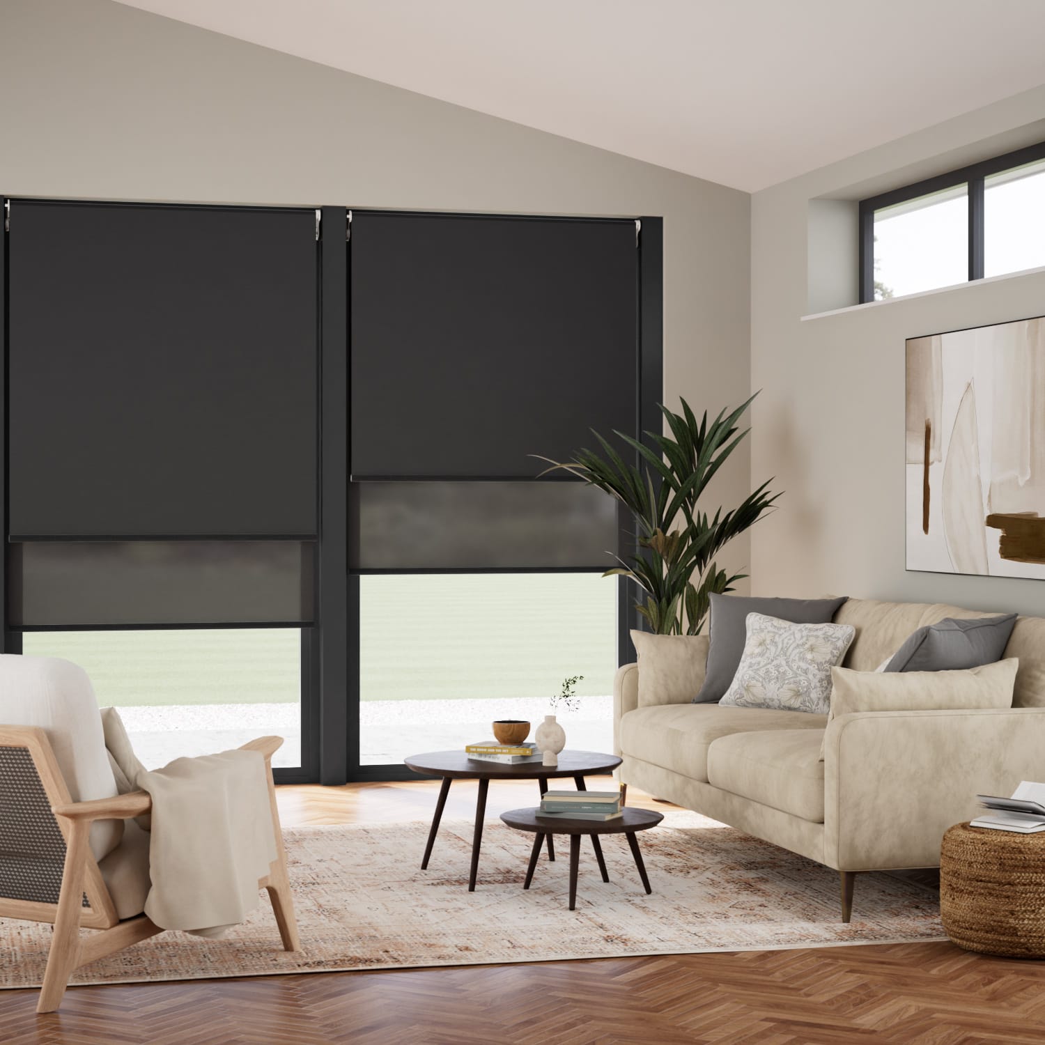 ColorizedZoom Electric Eclipse Iron Grey & Slate Double Roller Blind 2418