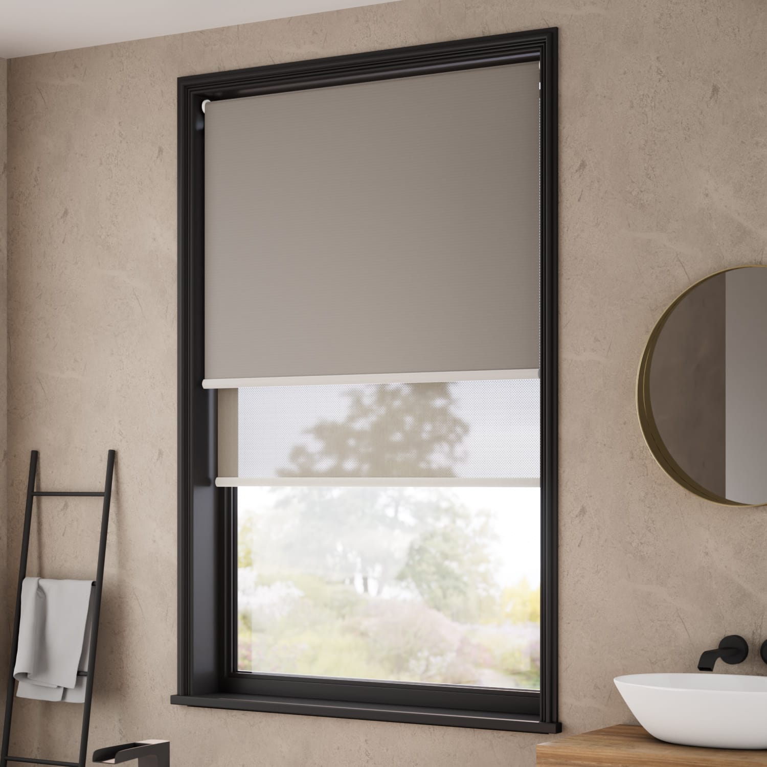 ColorizedZoom Electric Eclipse Pebble & Dune Double Roller Blind 2419