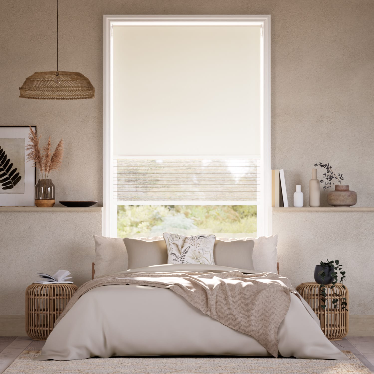 Colorized Electric Alia Limestone Double Roller Blind 2444