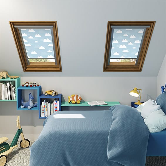 Colorized Expressions Blue Clouds Blackout Blind for Keylite® Windows