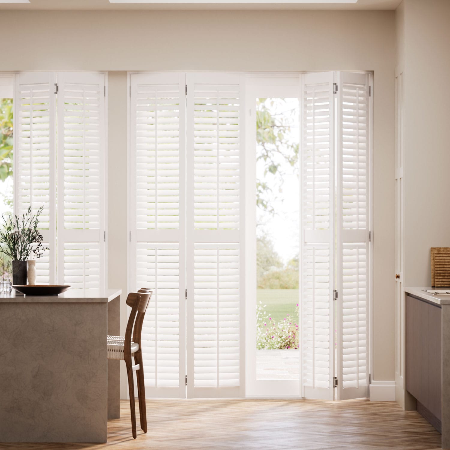 Colorized Mayfair Brilliant White Shutter Blinds 3054