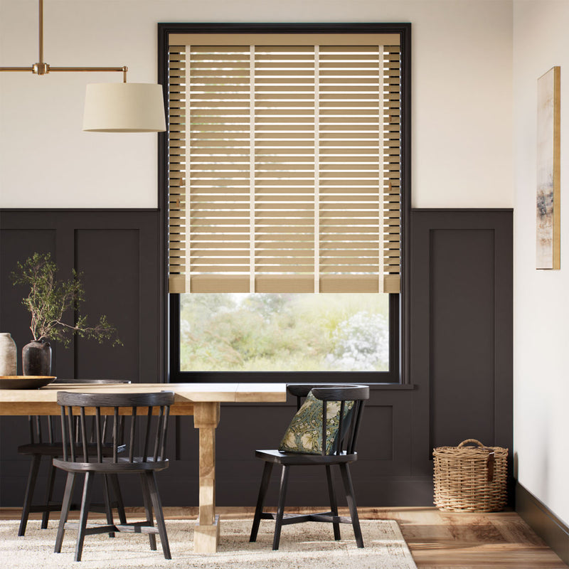 Colorized Metropolitan Classic Oak & Oatmeal Wooden Blind - 50mm Slat
