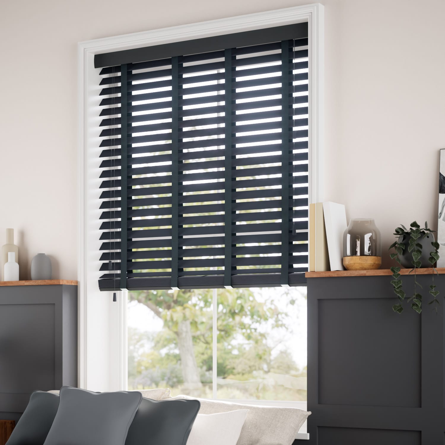 ColorizedZoom Metropolitan Dark Slate & Raven Wooden Blind - 50mm Slat 3103
