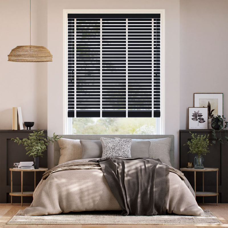 Colorized Metropolitan Midnight & Snow Wooden Blind - 50mm Slat 3110