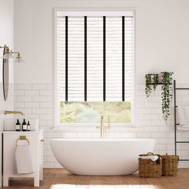 Colorized Metropolitan Soft Gloss White & Onyx Wooden Blind - 50mm Slat 3113