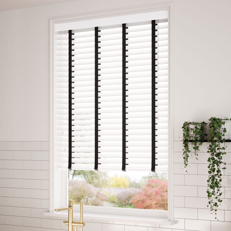 ColorizedZoom Metropolitan Soft Gloss White & Onyx Wooden Blind - 50mm Slat 3113