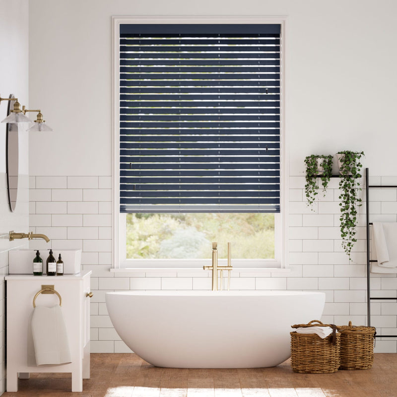 Colorized Premium Sleek Midnight Blue Faux Wood Blind - 50mm Slat 3129