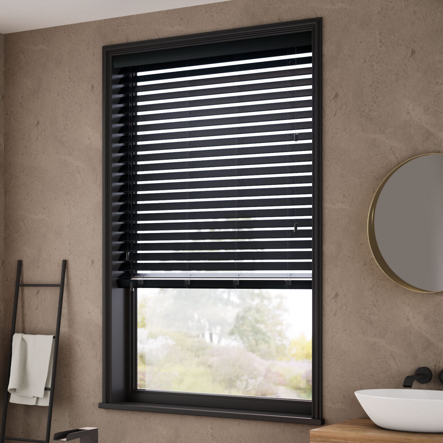 ColorizedZoom Premium Sleek Jet Faux Wood Blind - 50mm Slat 3128
