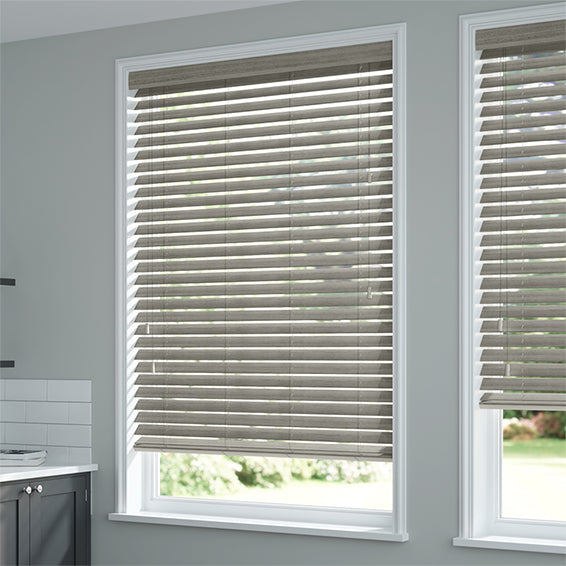 ColorizedZoom Smokey Ash Faux Wood Blind - 50mm Slat 3160