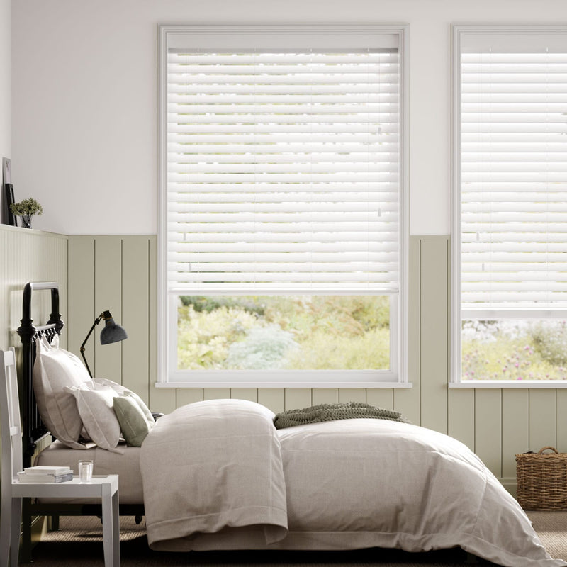 Colorized Pristine White Faux Wood Blind  - 50mm Slat 3159