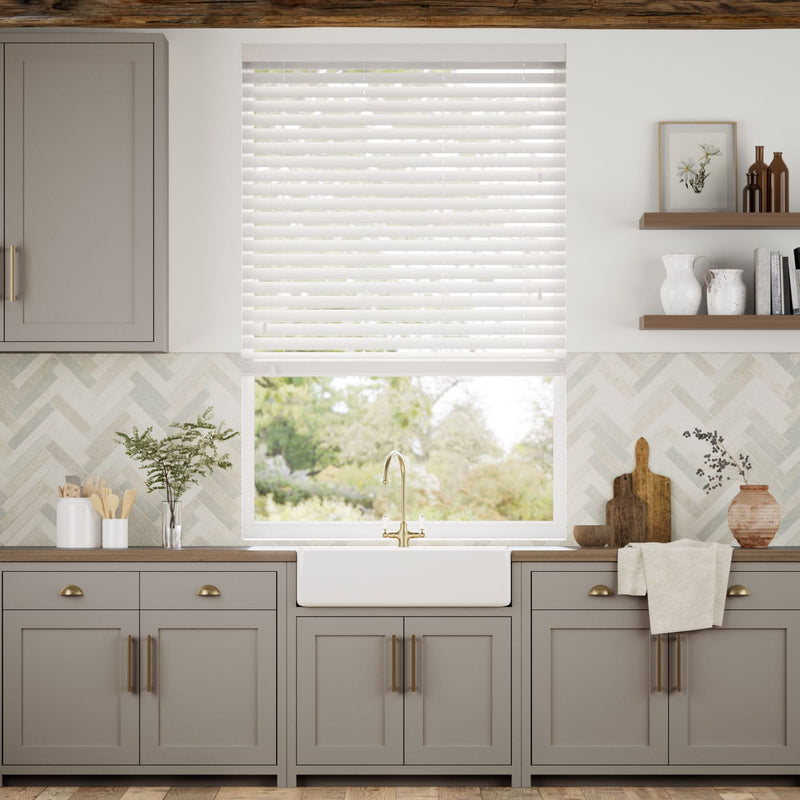 Colorized Ice White Faux Wood Blind - 50mm Slat 3156