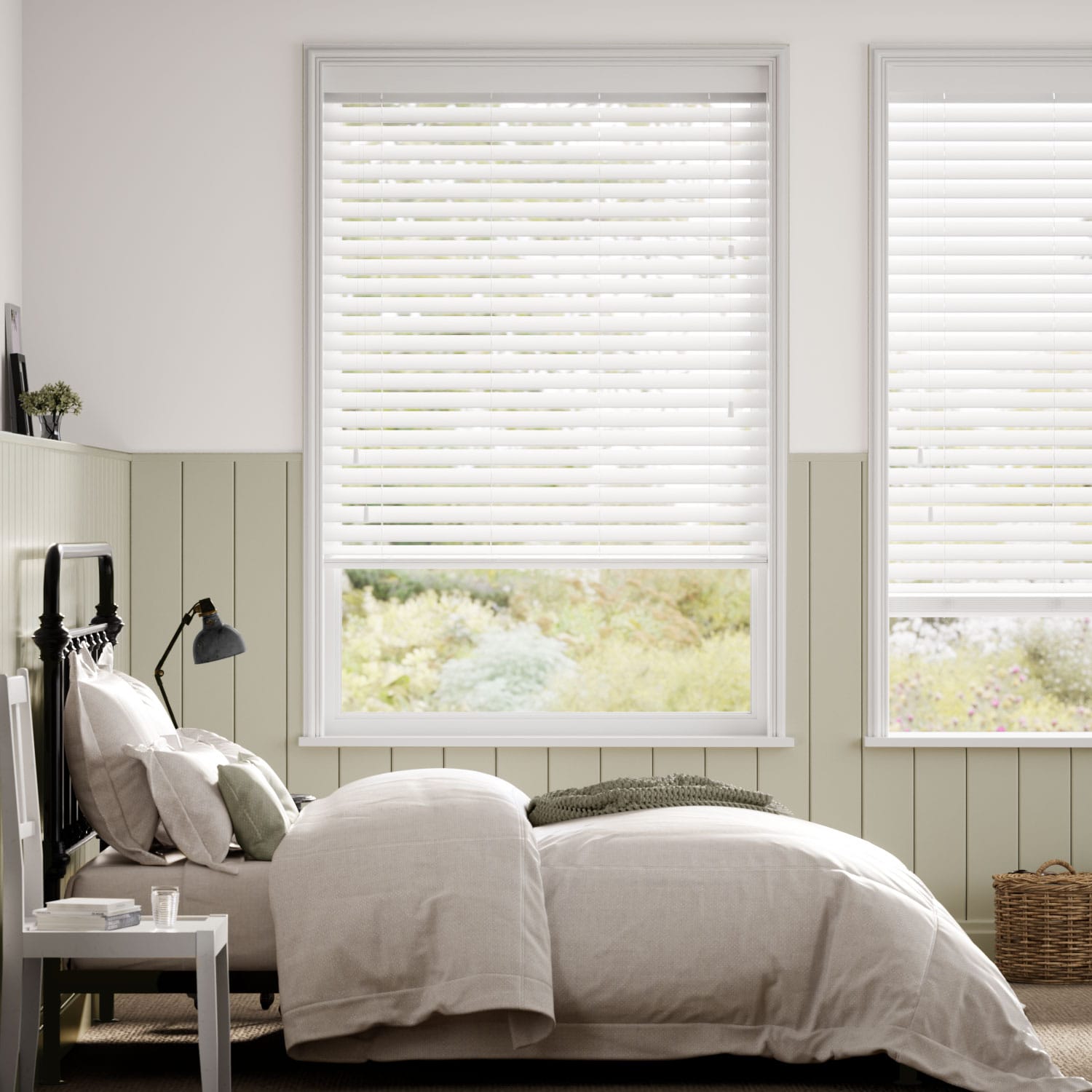 Colorized Pristine White Faux Wood Blind  - 50mm Slat 3159