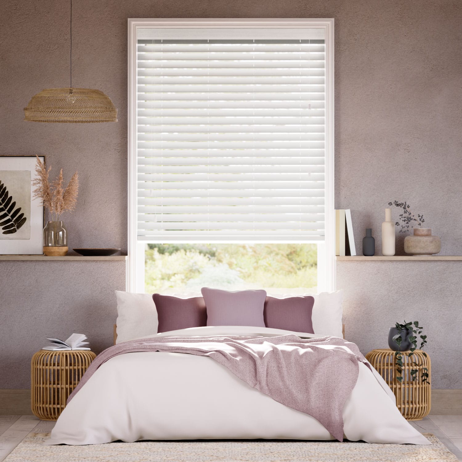Colorized Chalk White Grain Faux Wood Blind - 50mm Slat 3166