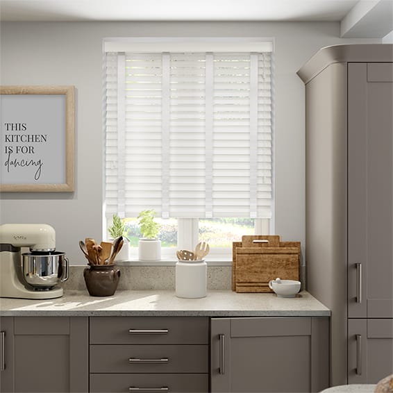 Colorized Soft Gloss White & Snow Wooden Blind - 50mm Slat 3174