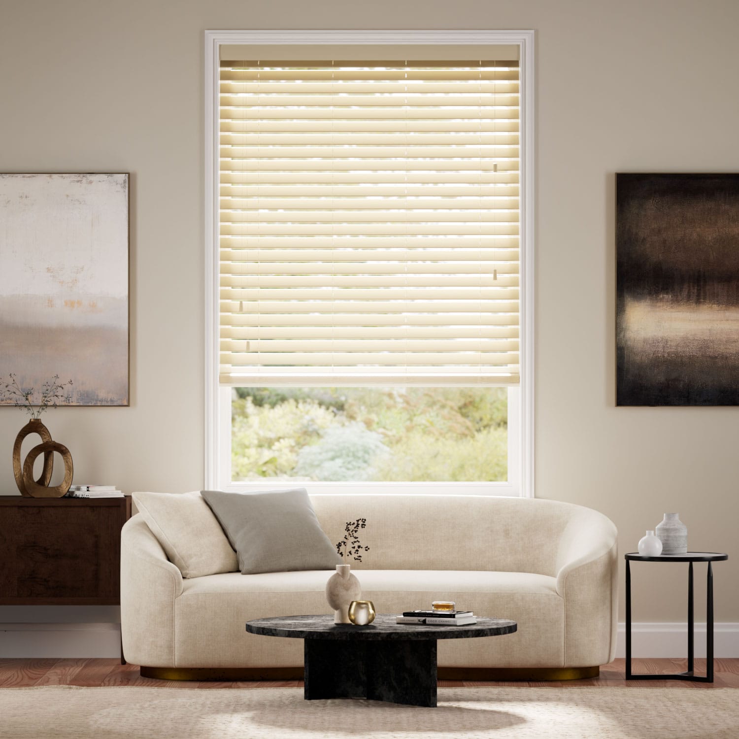 Colorized Cosmopolitan French Cream Wooden Blind - 50mm Slat 3189