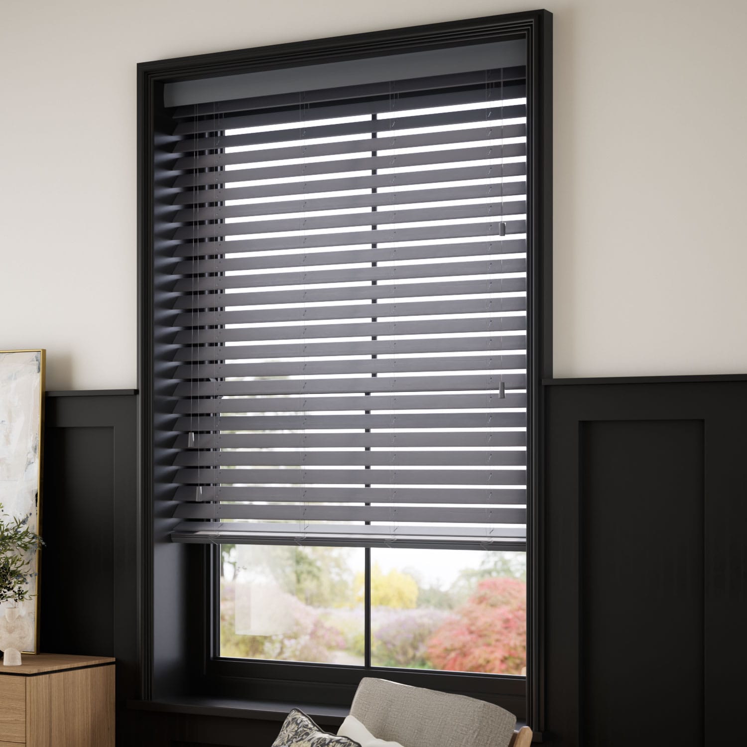 ColorizedZoom Cosmopolitan Anchor Grey Wooden Blind - 50mm Slat 3187