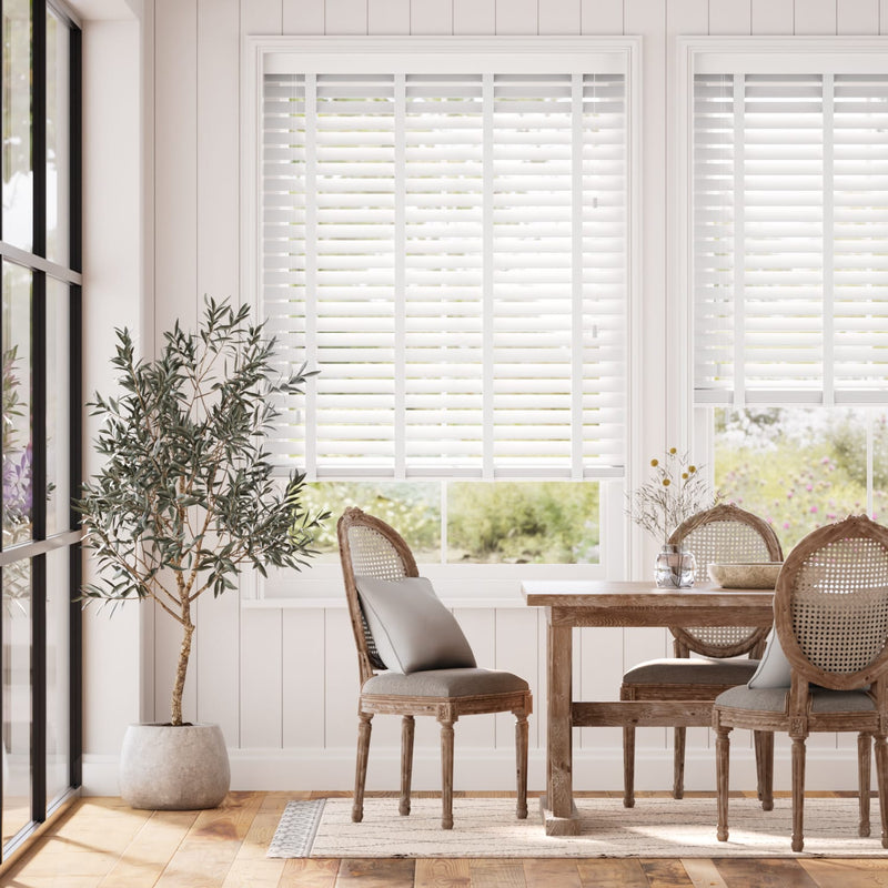 Colorized Tampa Alpine White & Igloo Faux Wood Blind - 50mm Slat 3215