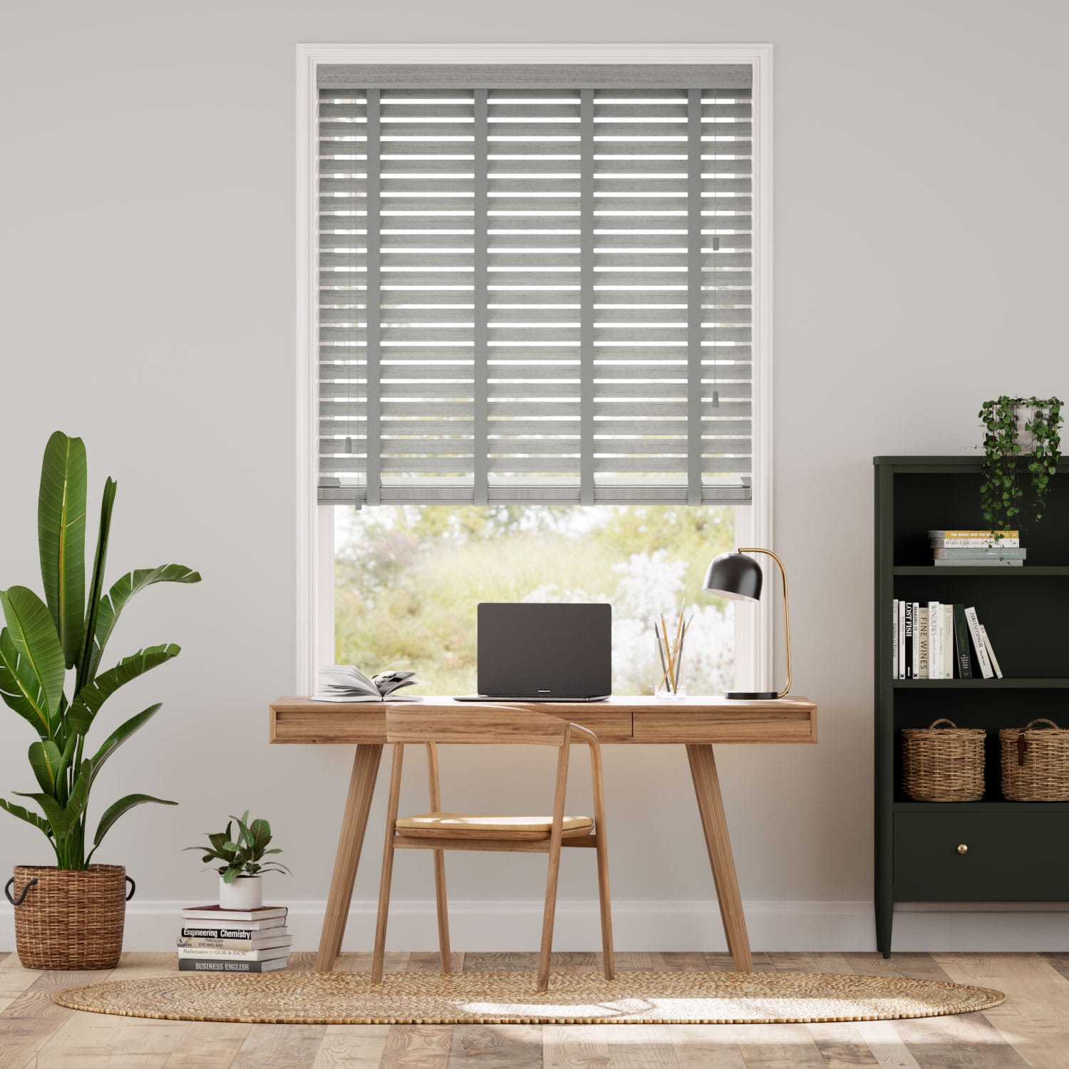 Colorized Atlanta Warm Grey & Tin Faux Wood Blind - 50mm Slat 3224