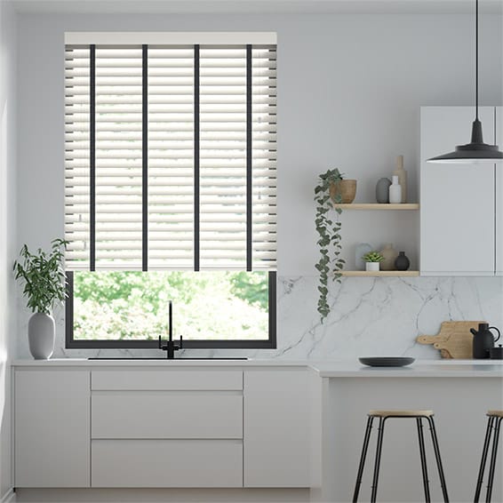 Colorized Atlanta Winter White & Midnight Faux Wood Blind - 50mm Slat 3225