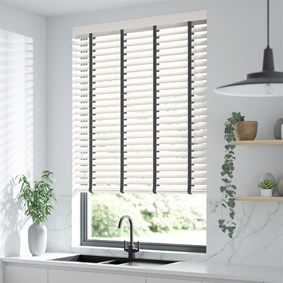 ColorizedZoom Atlanta Winter White & Midnight Faux Wood Blind - 50mm Slat 3225