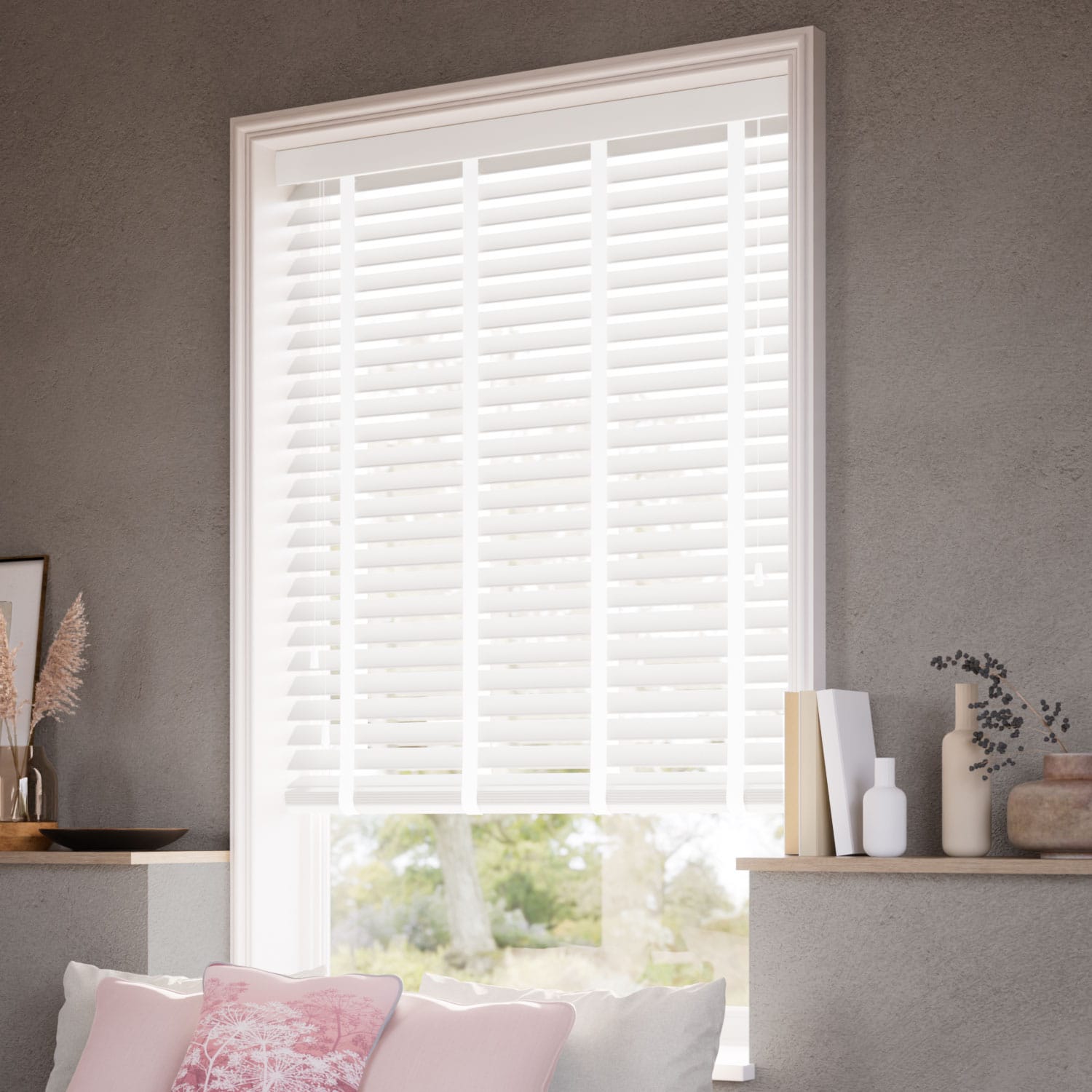 ColorizedZoom Atlanta Flint Grain & Igloo Faux Wood Blind - 50mm Slat 3221
