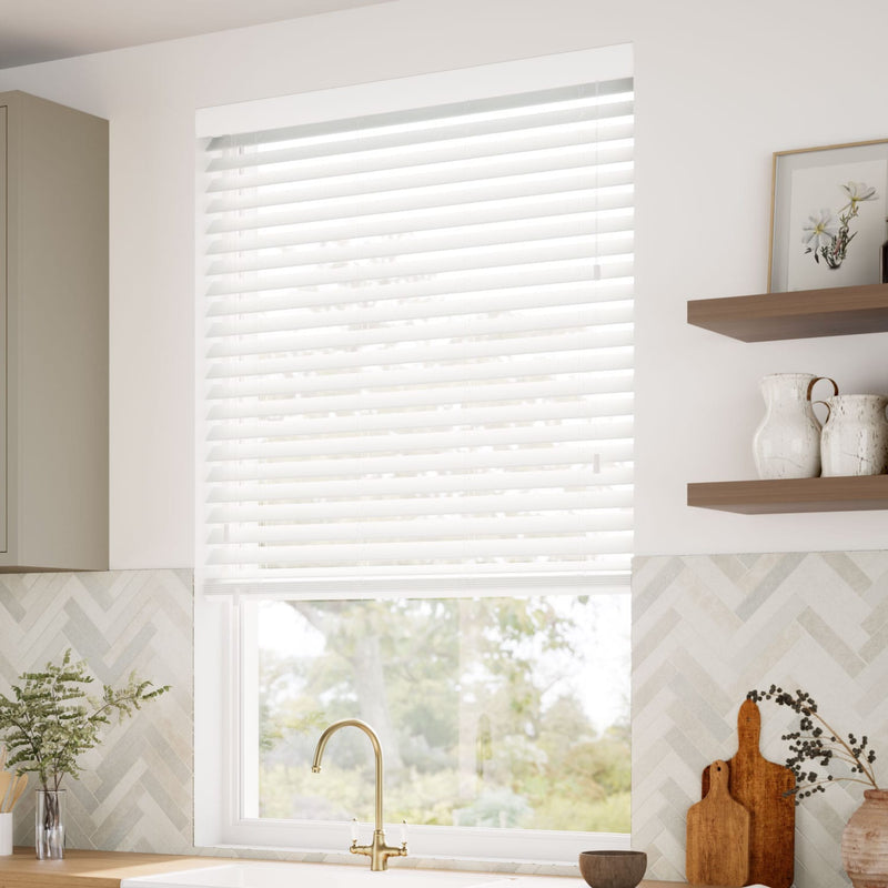 ColorizedZoom Atlanta Icy White Faux Wood Blind - 50mm Slat 3228