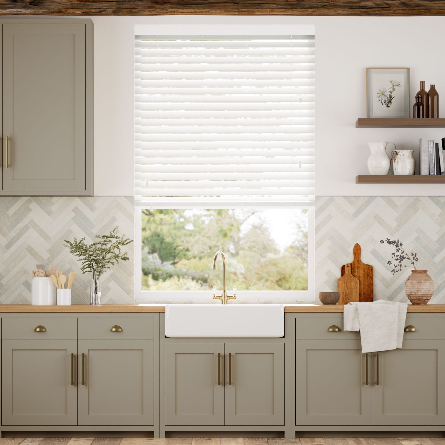 Colorized Atlanta Icy White Faux Wood Blind - 50mm Slat 3228