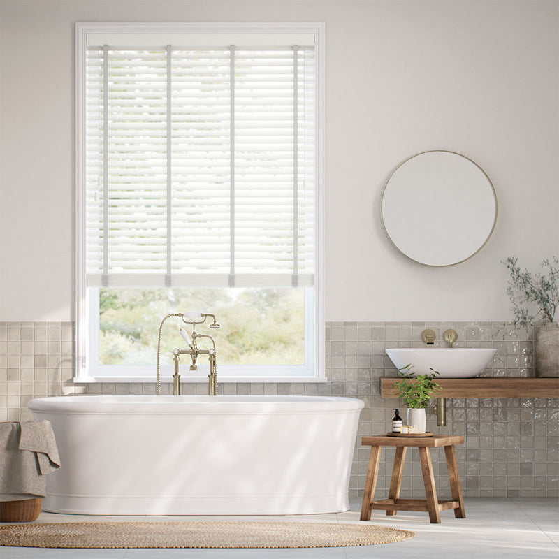 Colorized Chiffon White & Chic Grey Wooden Blind - 50mm Slat