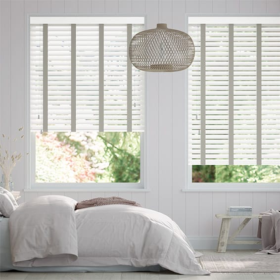 Colorized Chiffon White & Elephant Grey Wooden Blind - 50mm Slat