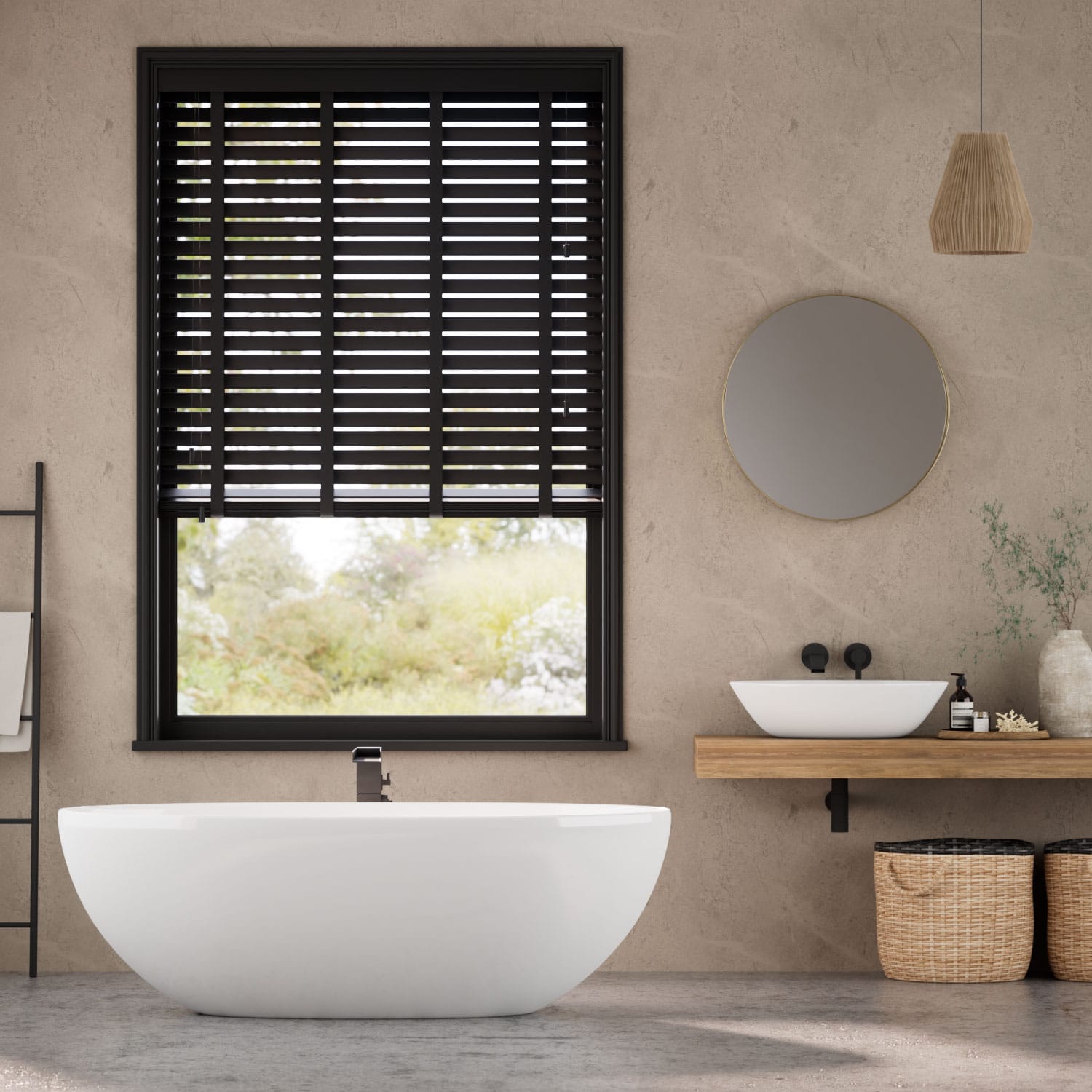 Colorized Dark Storm & Noir Wooden Blind - 50mm Slat 3260