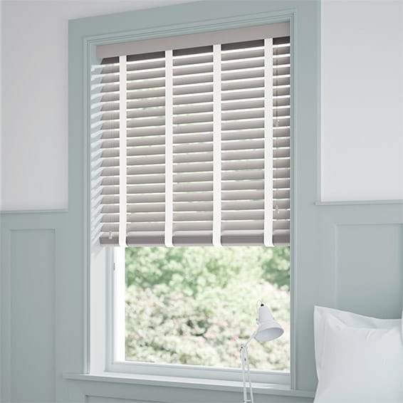 ColorizedZoom Pale Grey & White Chantilly Wooden Blind - 50mm Slat 3265