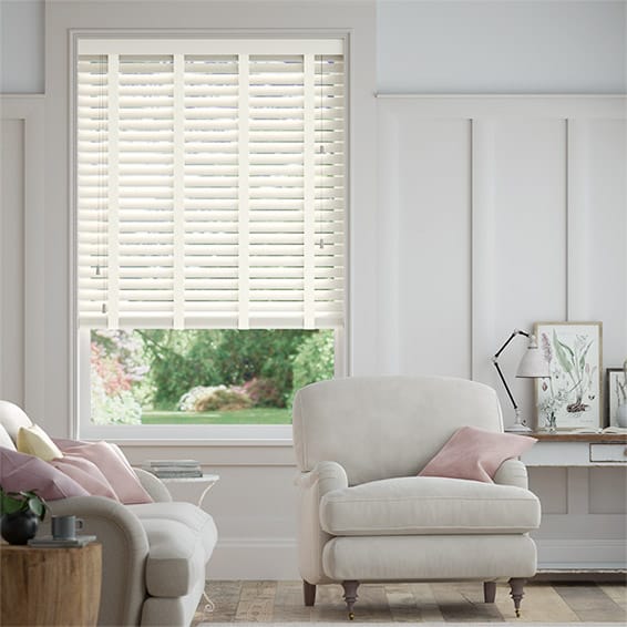 Colorized Vintage White & Soft Cotton Wooden Blind - 50mm Slat 3271