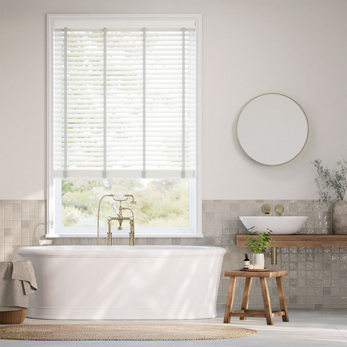 Colorized Chiffon White & Chic Grey Wooden Blind - 50mm Slat 3257