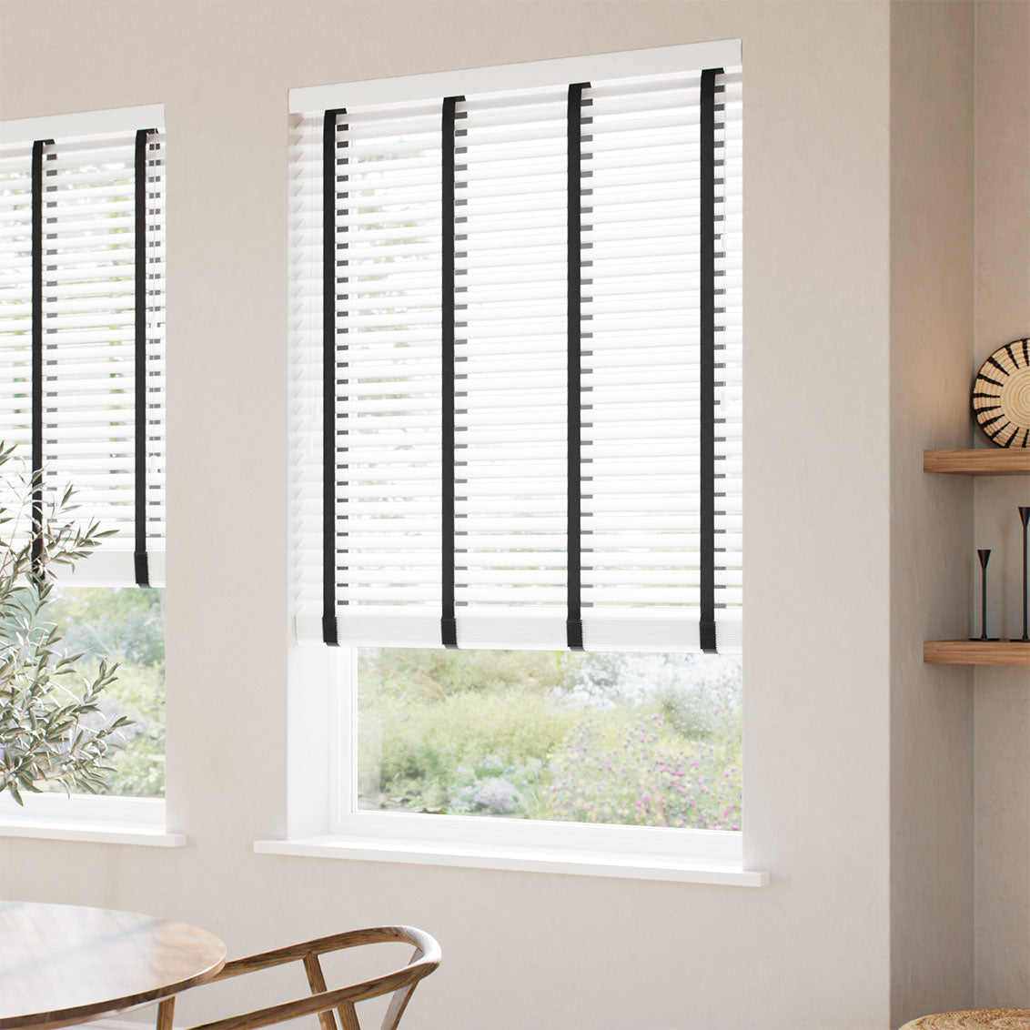 ColorizedZoom Ice White & Jet Faux Wood Blind - 50mm Slat 3283