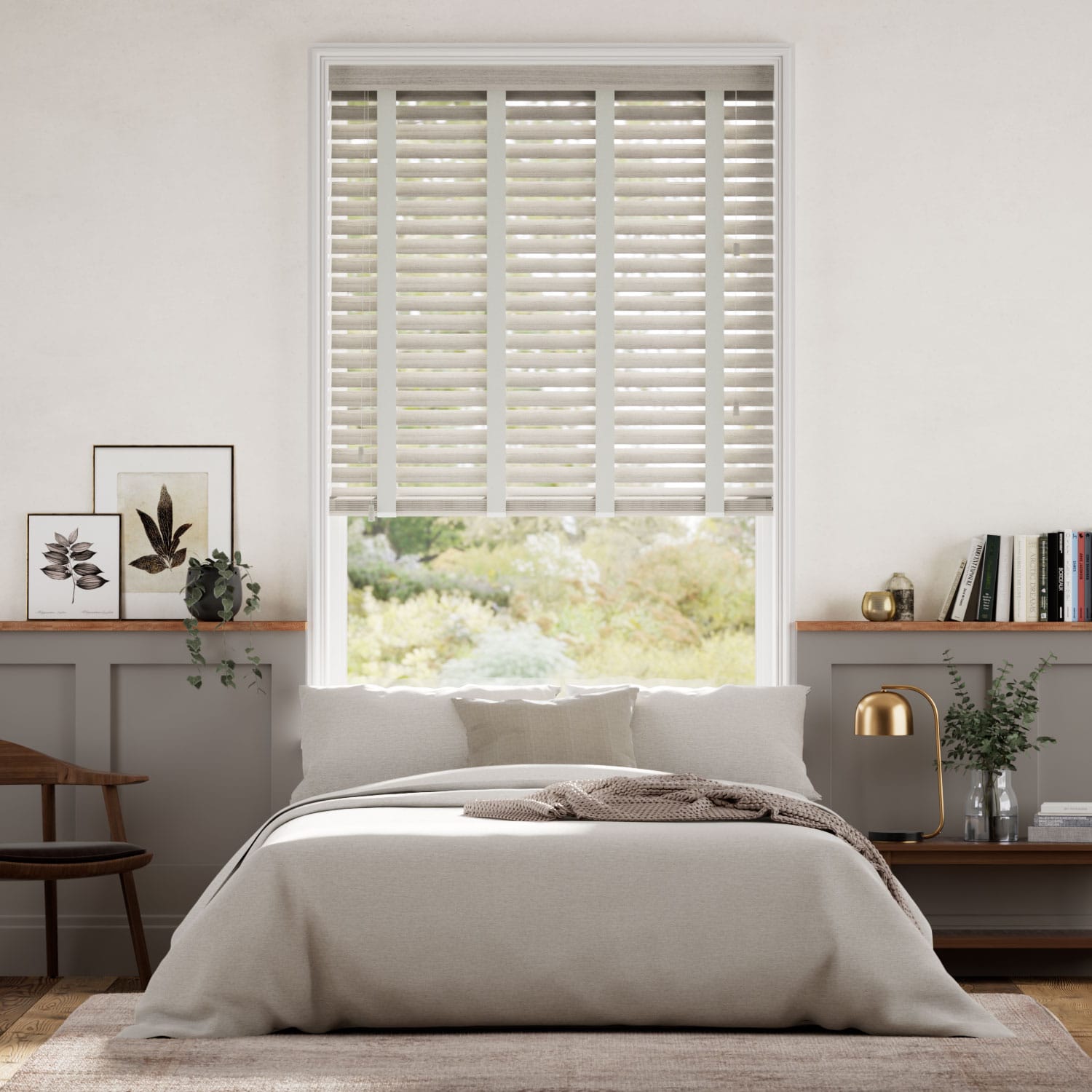 Colorized Birch Bark & Nickel Faux Wood Blind - 50mm Slat 3274