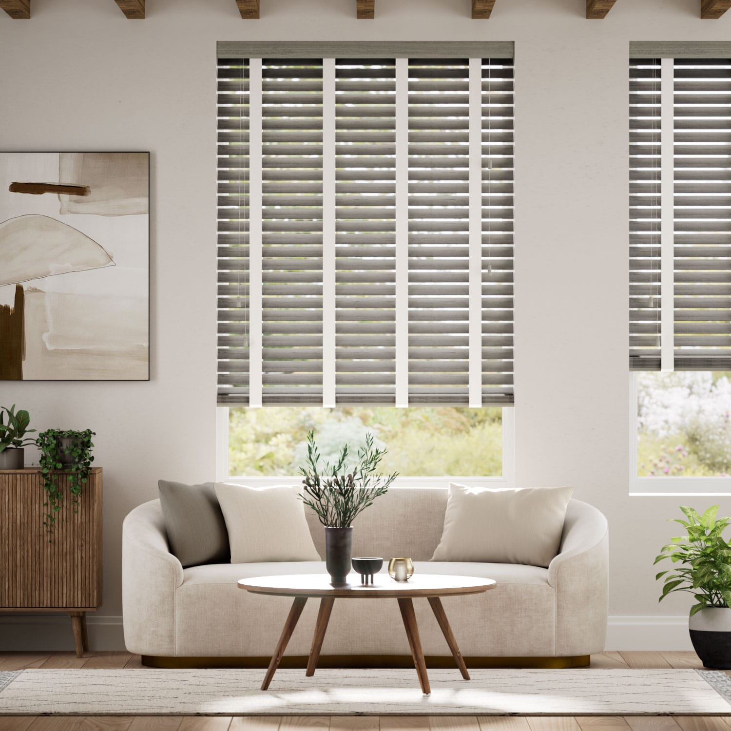 Colorized Smokey Ash & Chalk Faux Wood Blind - 50mm Slat 3289