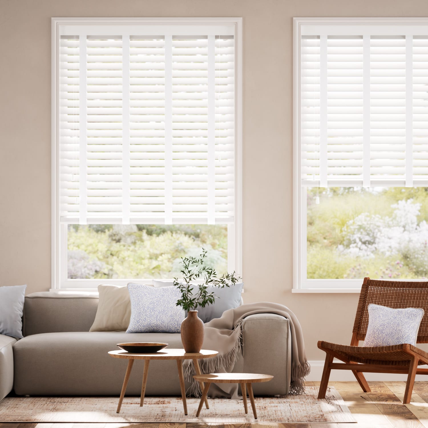 Colorized Alto White & Tundra Faux Wood Blind - 50mm Slat 3272
